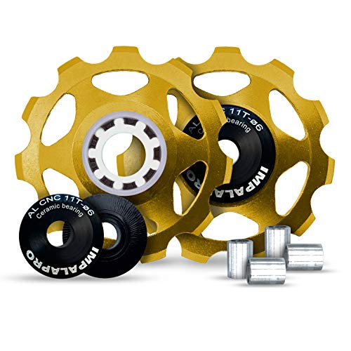 IMPALAPRO Bike Set of 2 Ceramic Jockey Wheels 11t - Derailleur Pulley - Jockey Wheel Shimano - Jockey Wheels 11 Speed - Pulley Sram - Shimano Jockey Wheels (4. Gold)