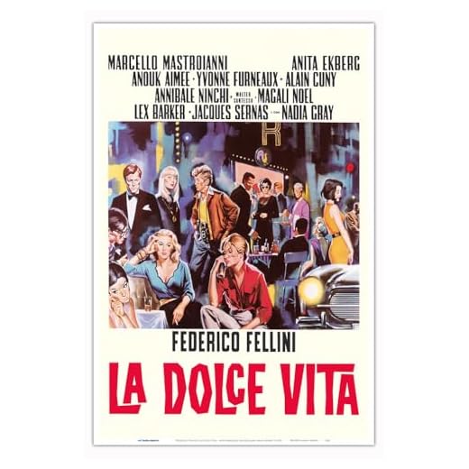 Federico Fellini’s La Dolce Vita - with Marcello Mastroianni Anita Ekberg - Vintage Italian Film Movie Poster by Sandro Simeoni c.1960 - Master Art Print (Unframed) 12in x 18in