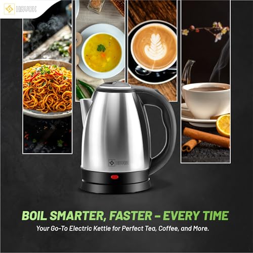 Image of HAVOK 1500W Electric Kettle 1.8L Stainless Steel Water Boiler | Instant Fast Boiling Kettle with Auto Shut Off & Boil Dry Protection | 360 Cordless Base, LED Indicator for Tea Coffee Soup (Silver)