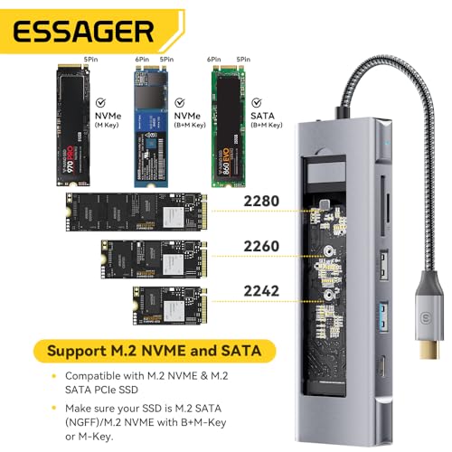 Image of INICIO 8 in 1 USB C Hub with M.2 NVMe SATA SSD Enclosure Hub (NO SSD) USB C 10Gbps, 4K HDMI, USB 3.2 Gen2, PD100W for Mac mini M4 MacBook iPad Pro Air iPhone 17 16 15 Pro S26 S25 Ultra XPS 13 /15