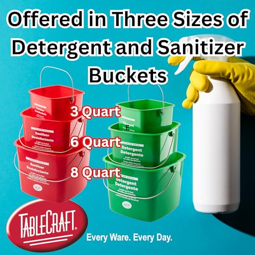 Image of Tablecraft Clean Pail 8 Quart, Detergent Use, Commercial Foodservice and Restaurant Square Cleaning Bucket, HDPE Plastic with Handle, for Restaurant and Kitchen Sanitation, 10.2 inchx9.5 inchx7.3 inch, Green