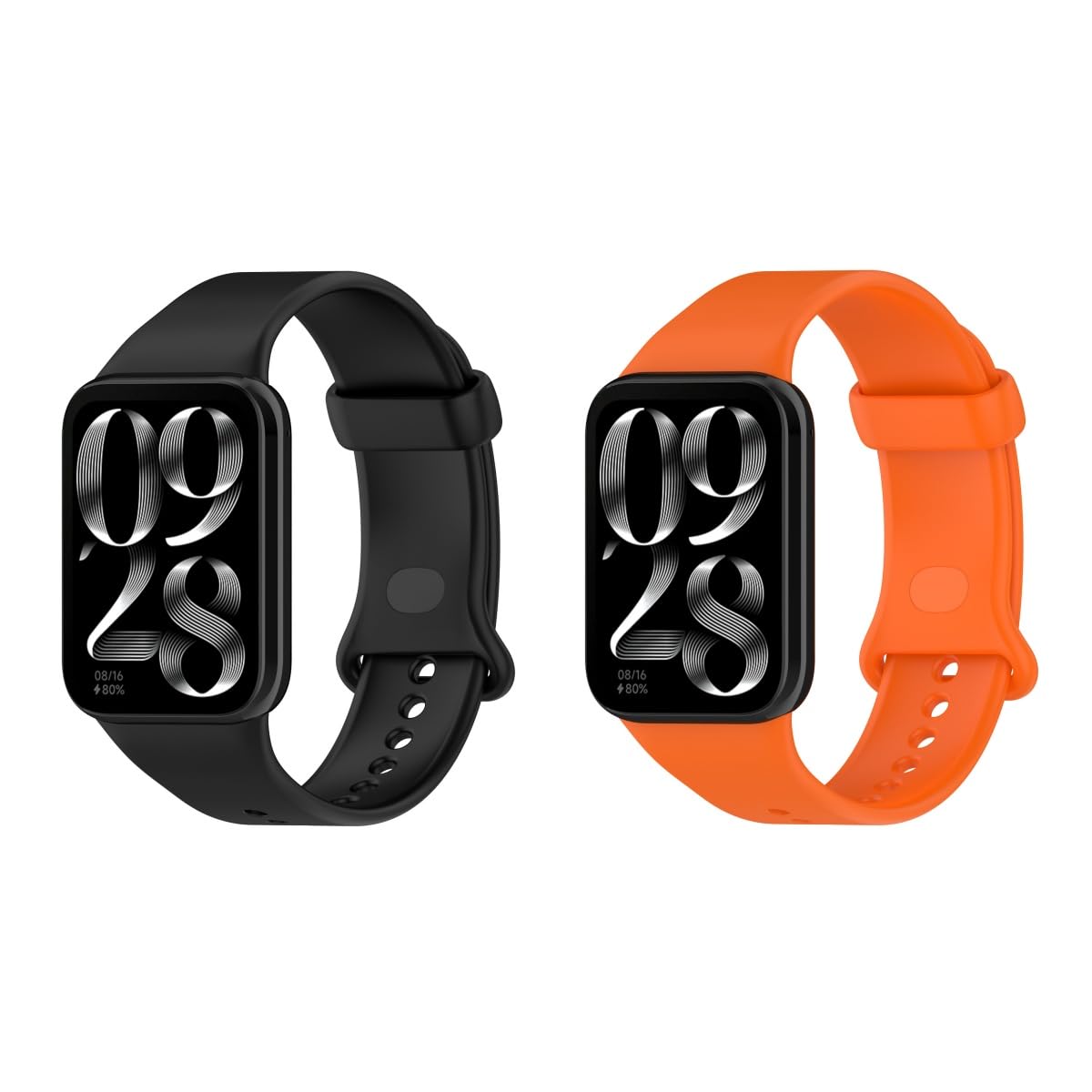 2 Pack Replacement Straps Compatible with Xiaomi Smart Band 9 Pro Strap, Soft Silicone Sports Watch Strap Wristbands for Women Men (Black+Orange)
