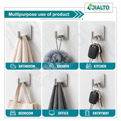 Image of JIALTO Adhesive Hooks, Wall Hanger Towel Hooks, Heavy Duty Wall Hooks for Hanging Ideal for Bathroom Shower Kitchen Home Door Closet Cabinet Stainless Steel - 4Packs