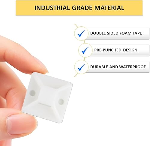 Miniatura 4 de Kable Kontrol Soportes para bridas de cremallera, 12 pulgada cuadrada, color negro, 100 unidades, con respaldo adhesivo, multiusos, resistentes a