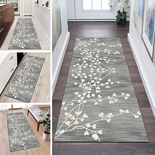 QQrunner Alfombra de cocina larga para pasillo, antideslizante, lavable, gris, 40 x 80 cm, por metros, alfombra de pasillo, vintage, dormitorio, pasillo, tamaño ajustable, 60-120 cm de ancho