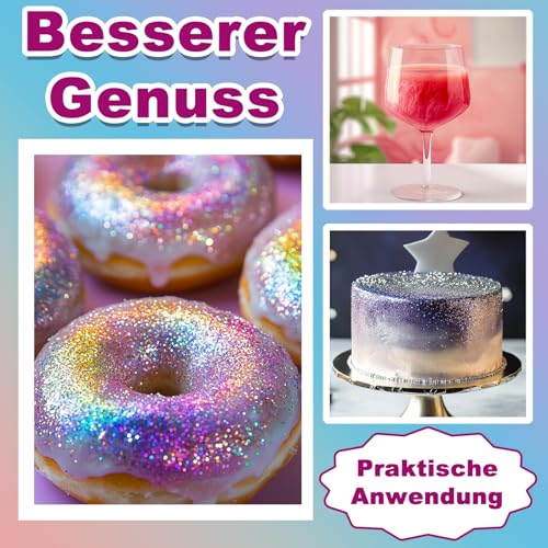 Essbarer Glitzer für Getränke & Torten - 15 Farben Lebensmittelfarbe Pulver (3g/Farbe) | Glitzer Essbar Ohne Geschmacksveränderung | Ideal für Cocktails, Kuchen, Desserts & Backdekoration