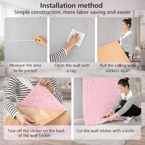 Image of 3D Self Adhesive Foam Brick Wallpaper Peel and Stick Waterproof Wall Panels Soundproof Wall Sticker for Living Room Bedroom Kitchen Home Office Interior Decoration (Pack of 10, Pink)