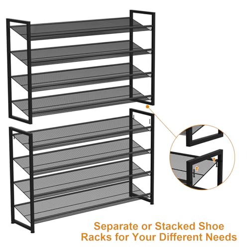 Image of Large Shoe Rack 8 Tier Shoe Organizer, Heavy Duty Metal 4-Tier Stackable Shoe Storage Vertical Shoe Rack for Closet Front Door Entrance, Up to 50 Pairs, 44.8 inch W x 11.4 inch D x 56.7 inch H, Black