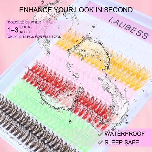 Image of Colored Lash Clusters LAUBESS Colored Eyelash Clusters Wispy Colored Lash Extensions Colorful Lash Clusters Individual Lashes White Orange Light Pink Red Green Dark Brown (Colorful 0.07D, 13 /15mm)