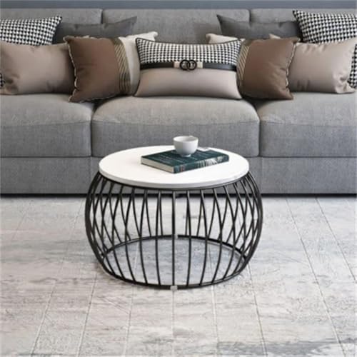 Image of Modern Coffee Tables Round Marble Laminated Tables Set of 2, Stacking Couch Center Table with Golden Metal Frame for Living Room, Bedroom or Apartments (Black White)