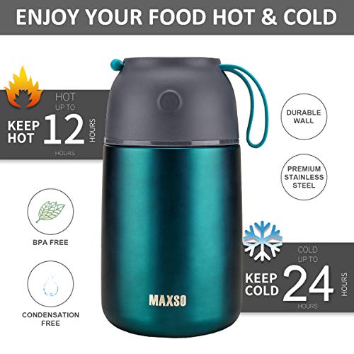Image of Insulated Thermo Food Jar for Hot & Cold Food for Kids Adult, 17&24 oz Soup Thermal Hot Food Containers for Lunch, Triple Layer Insulation Stainless Steel Food Jar with Spoon(2 Pack Green)