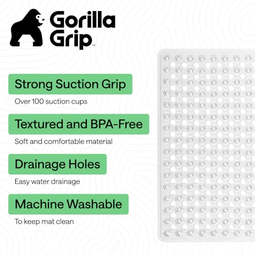 Image of GORILLA GRIP Patented Square Shower Stall Mat, Small Bathtub Floor Mats for Stand Up Showers with Suction Cups and Drainage Holes, Machine Wash, Soft on Feet, Bathroom Accessories 21x21 Inch, Clear