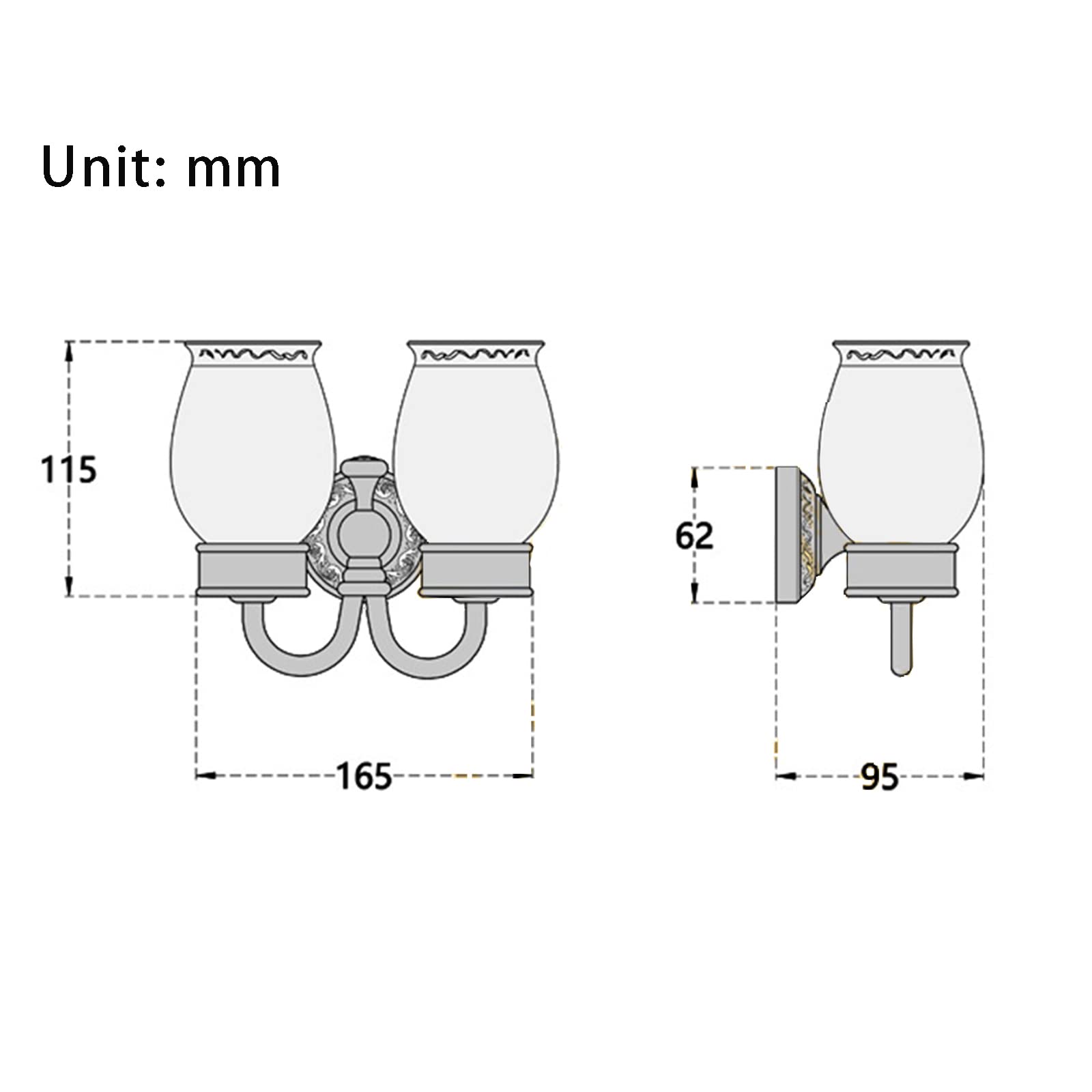 Soporte para Cepillo De Dientes, Cepillo De Dientes De Latón Retro con 2 Tazas De Cerámica, Soporte para Taza De Cepillo De Dientes De Baño Montado En La Pared para Accesorios De Baño