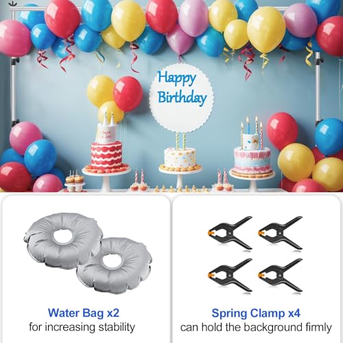 Image of EMART Backdrop Stand, 6.5x10 ft Adjustable Photo Background Pipe and Drape Photography Kit with Heavy Duty Metal Flat Base for Parties, Wedding, Video Studio, Birthday - Silver
