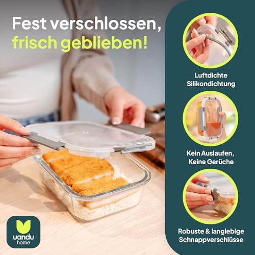 uandu Glasbehälter mit Deckel, 10- teilig, Borosilikatglas mit Deckel, Meal prep Gläser, Frischhaltedosen Glas mit Deckel, Glasdosen mit Deckel Set, Meal prep Boxen Glas (5 Behälter, 5 Deckel) 3
