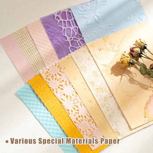 JASHIAGE 50 folhas de papel para scrapbook, papel artesanal texturizado - tecido de malha, conjunto
