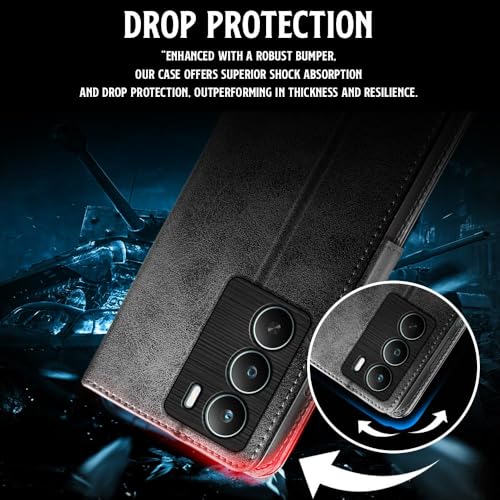 Image of WOW IMAGINE Shock Proof Flip Cover Back Case for Realme C75 | Realme C73 | Narzo 80 lite 5G | P3 Lite 5G (Magnetic Button Flip Case | Wallet Pockets & Stand | Leather Finish | (Haze Black)