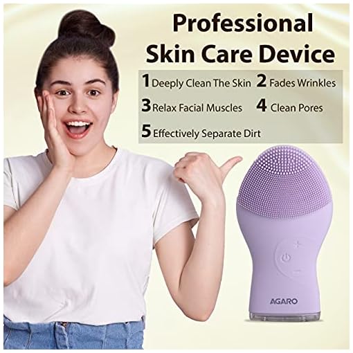 AGARO CM2107 Sonic Facial Cleansing Massager, Soft Silicone Facial Cleansing Brush for Deep Cleansing, Skin Care, Gentle Exfoliating & Massaging, Waterproof & Dustproof, Vibrating Facial Brush, Purple - Image 5