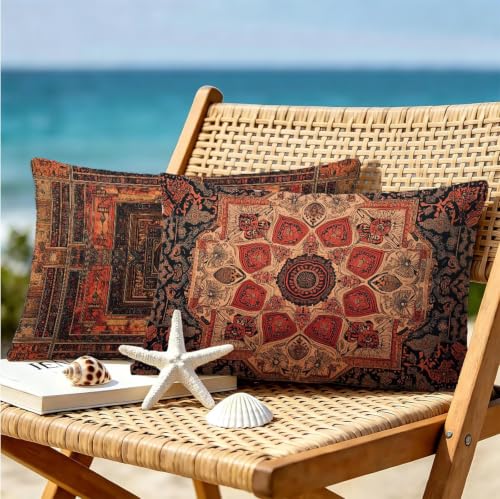 Coussin extérieur imperméable rouille lot de 2 housses géométriques 50x70 - 7