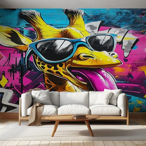 Générique Papier Peint Girafe, Motif Papier Peint Intissé Panoramique Hip Hop Street Art Hippie...