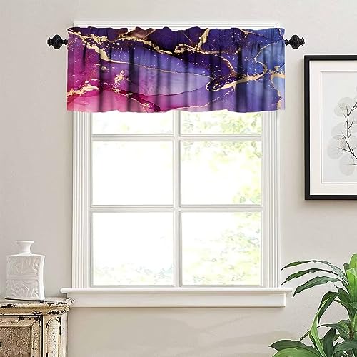 Image of Purple Marble Window Valance Curtain, Natural Abstract Luxury Ink Texture Gold Veins Red Printing Window Valances Treatments for Kitchen Living Room Bedroom Home Cafe Decor 54'x18', 1 Panel