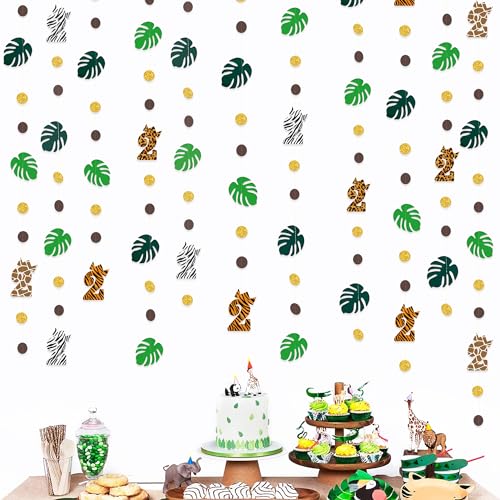 Image of Two Wild Birthday Party Decorations Brown Gold Circle Dot Palm Leaf Jungle Theme Garland 2 Year Old Bday Palm Leaf Dots Streamer for Safari Animal Welcome 2 the Jungle Happy Birthday Party Supplies