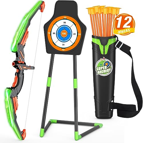 Bow and Arrow for Kids, LED Light Up Archery Set with 12 Suction ...