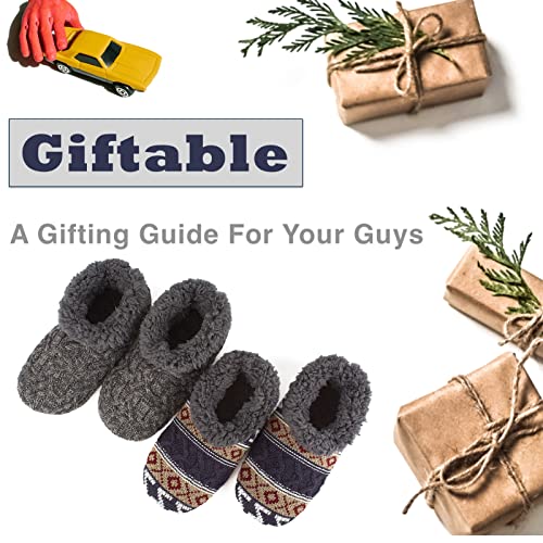 Cozylook 2-Pack Men's Soft Sole Slippers, Cozy Fuzzy Sock Shoes with Non-Slip Grippers, Unique Gifts 5