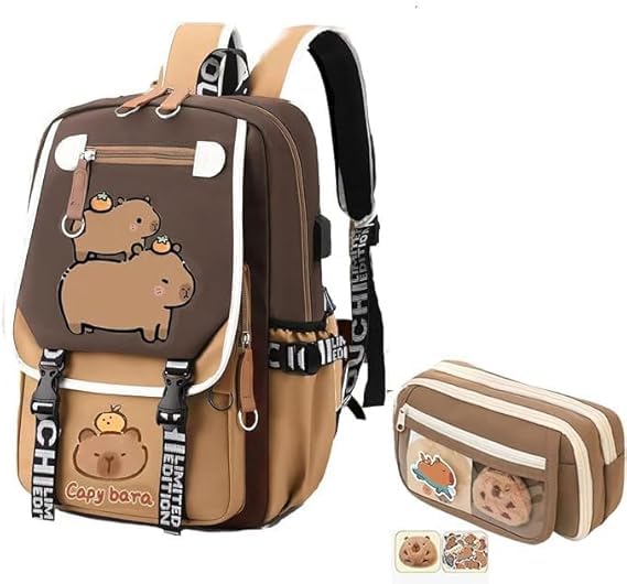 Image of Lushandy Capybara Backpack, Cute Capibara Backpacks Kawaii Kapibara Stuff Large Cartoon Capybara Bag Ita Bag