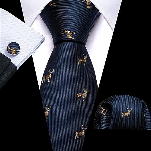Image of Barry.Wang Fun Animal Ties for Men Designer Handkerchief Cufflink WOVEN Casual Necktie Set Festival