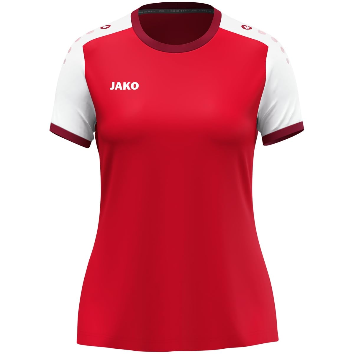 JAKO Women's Dynamic Short Sleeve Jersey, Red/White/Dark Red, M
