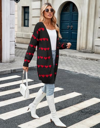 Image of Alsol Lamesa Women's Long Sleeve Heart Cardigan Sweaters V Neck Open Front Knit Coat