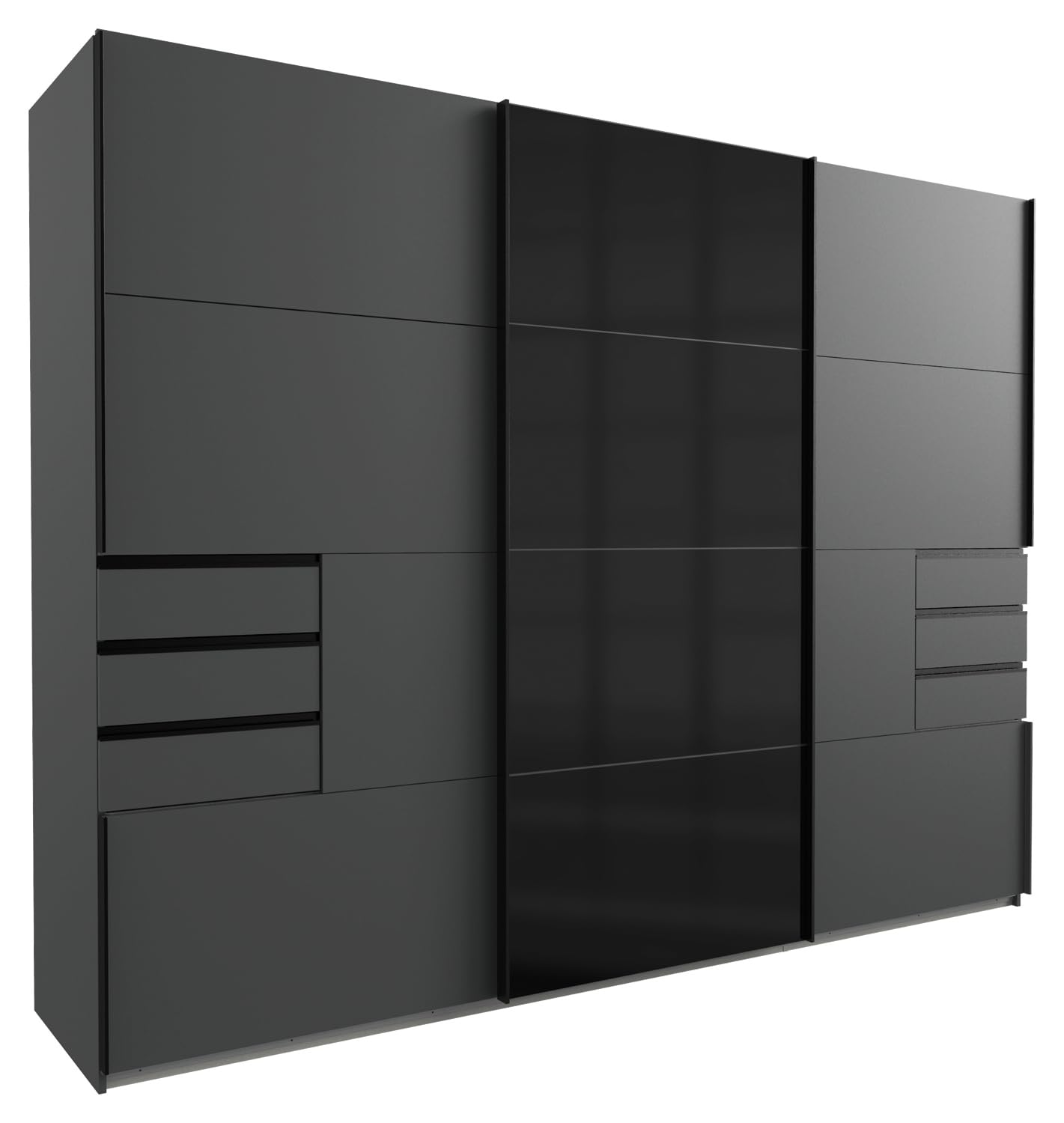 Wimex Schwebetürenschrank Saigon – 3-türiger Kleiderschrank mit Glaselementen, 270 cm breit, Graphit