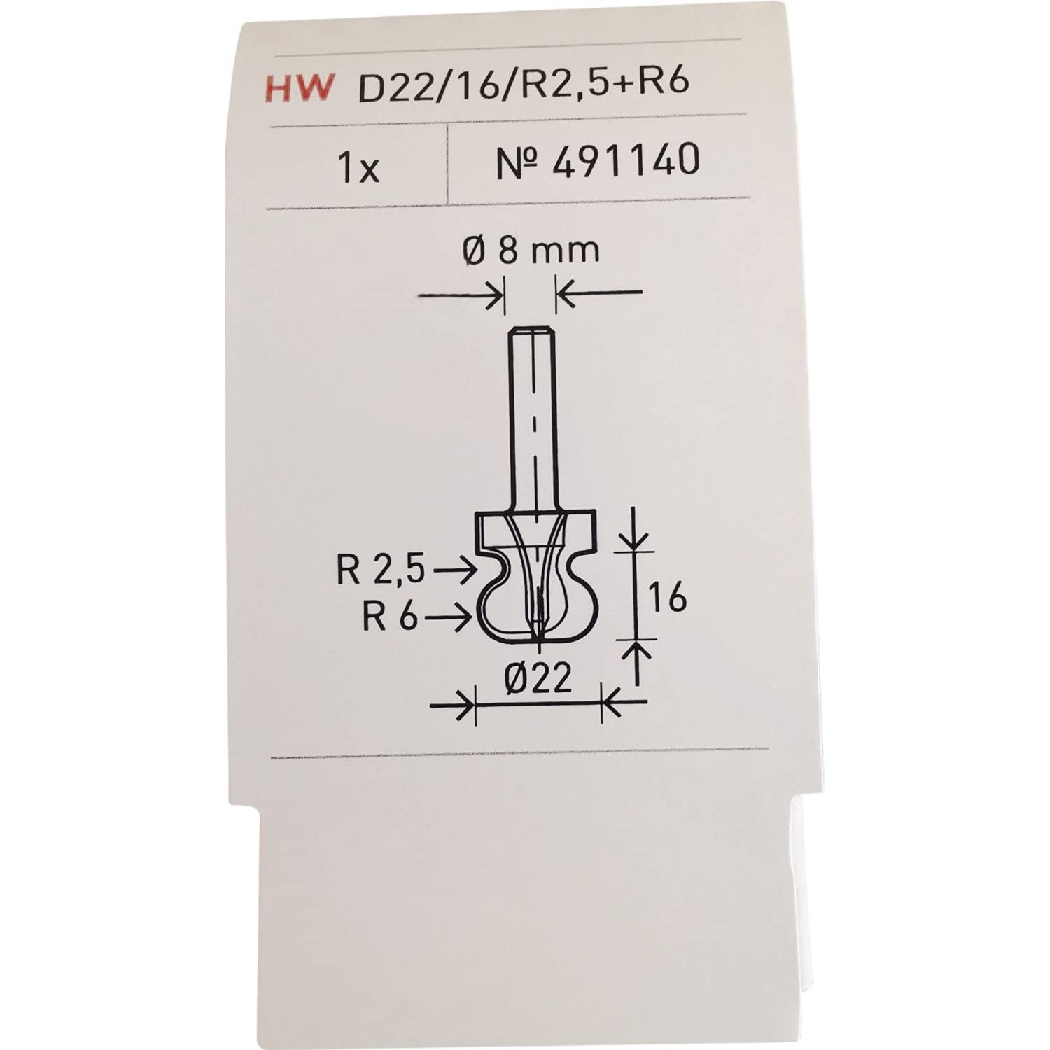 Festool Fraise pour poignée moulurée HW S8 D22/16/R2,5+6