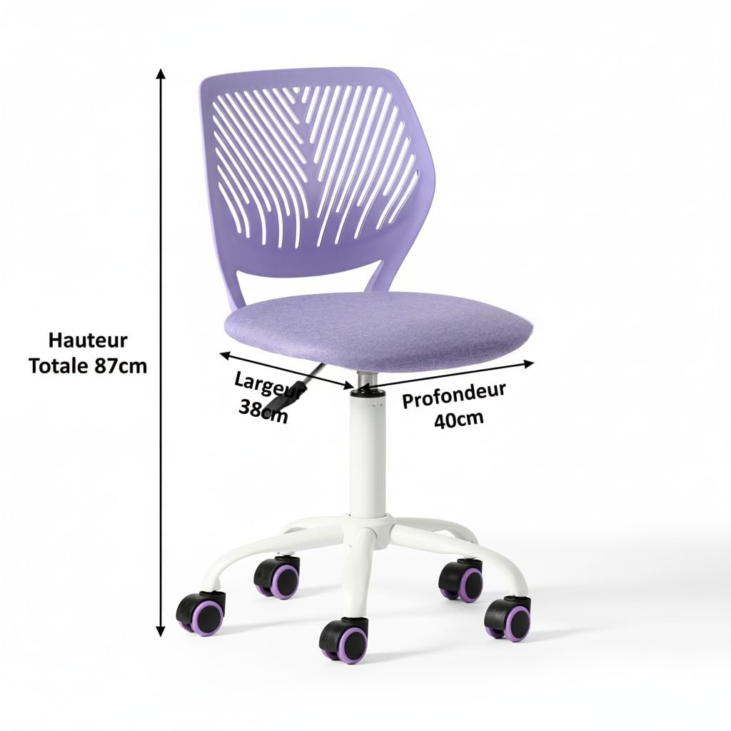 FurnitureR Sedia da ufficio multiuso per bambini, sedia da lavoro senza braccioli in altezza regolabile, sedia da studio girevole colorata per scuola e ufficio, viola Morandi