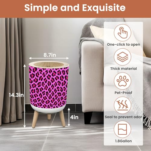 Pequeña caneca de basura con tapa decoración leopardo 1.8 gal miniatura 2