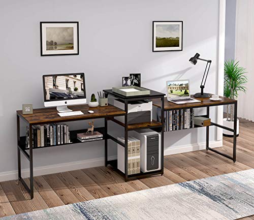Sedeta two person desk with storage shelves, 98 inch extra long d…