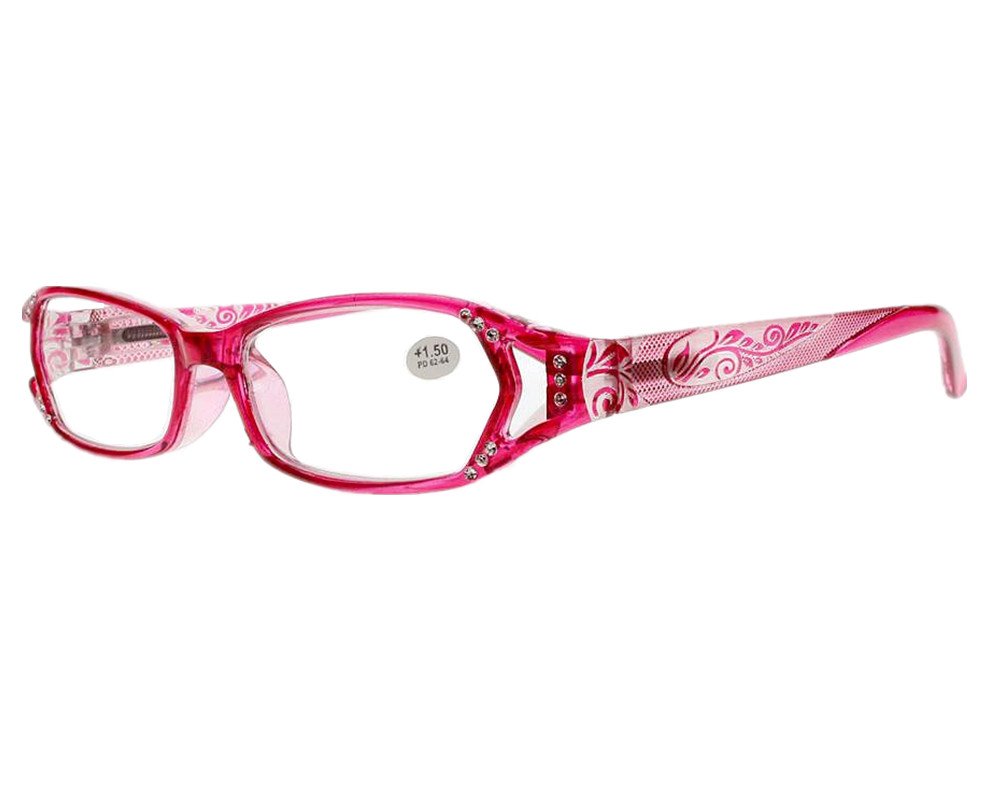 bestvision Fashion Rhinestone Flower Womens Spring Hinge Reading Glasses (Red, 2.25)