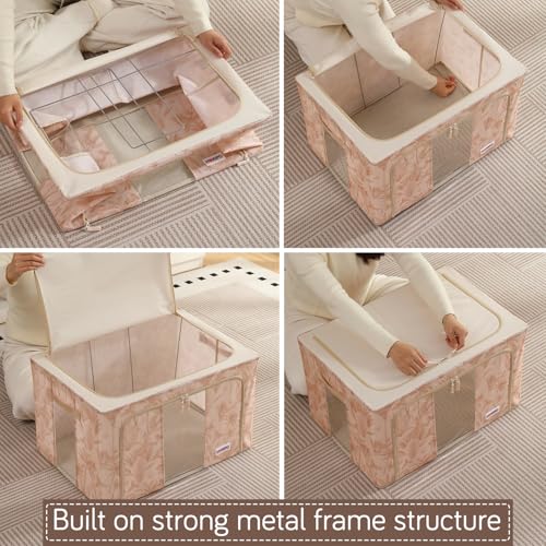 Image of HOKIPO 66L(L) 600D Oxford Fabric Cloth Organizer for Storage, Beige Botanica Pack of 2 (AR-6486-BGE*2)