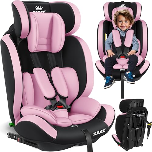 KIDIZ® Autokindersitz Kinderautositz mit Isofix Gruppe 1+2+3 9-36 kg 5-Punkt-Sicherheitsgurt, Autositz, Kindersitz, Einstellbare Kopfstütze | Mitwachsende Sitzerhöhung 1-12 Jahre, Stabil und Sicher