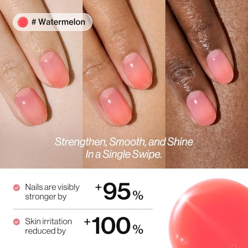 Image of ohora 2-in-1 Sheer Nail Polish & Strengthener - Watermelon | Tinted Nail Concealer | Nail Hardener for Weak, Damaged Nails | Nail Care Polish with Glossy Finish | Glazed-Syrup Formula, 15 mL