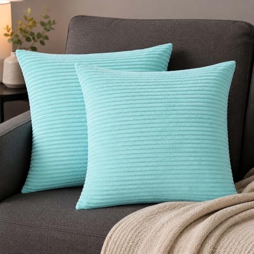 Betadistor Aqua Cushion Covers 45x45 cm Set of 2, Soft Corduroy C...