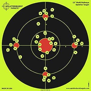 Splatterburst Targets - 12 inch Multi-Bullseye Splatter Target - Easily See Your Shots Burst Bright Fluorescent Yellow Upon Impact - Made in USA