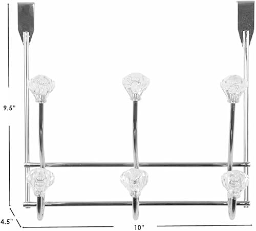 Miniatura 4 de Home Basics 3 ganchos para puerta con pomos de cristal, organiza ropa, abrigos, batas, toallas para dormitorio, baño o armario, cromado