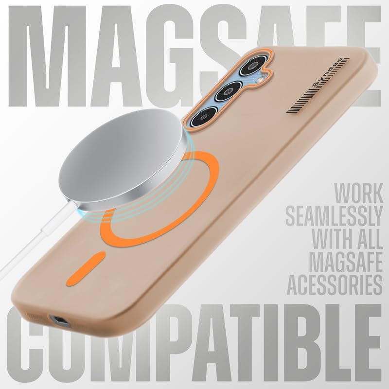 Image of Mr. Case Back Cover for Samsung M35 5G Sleek Frosted Translucent Back Only Compatible with Wireless Magnetic Accessories | Anti-Scratch Shockproof Phone Case - Orange