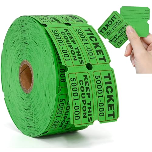 EVONEA Raffle Tickets Double Roll, 2000 PCS, Consecutive Numbers, Perforated and Writable for Events, Fundraisers, Carnivals (Green, 2000 PCS/1000 Pairs)