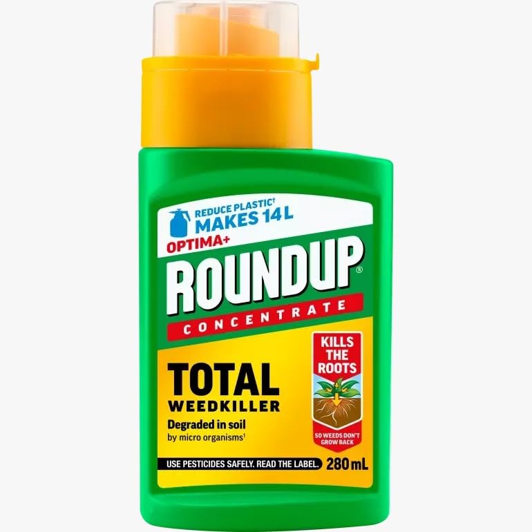 Roundup Optima+ Concentrate 280ml | Systemic Root-Killing Weedkiller for Borders Flower Pots & Hedges | Visible Results in 4 Days | Replant in 7 Days | Makes 14L Spray | 280ml Liquid