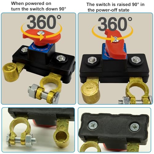 Image of Car Battery Cut Off Switch | 12V /24V Power Disconnect Rotary Knob | High Conductivity (Check Terminal Size & Cable Slack)
