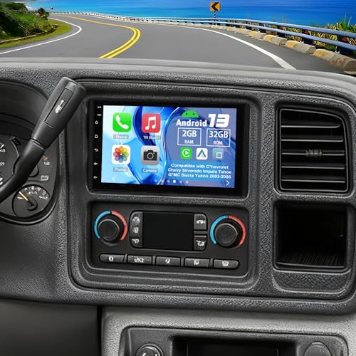 Slakerbe Android 13 Car Stereo Radio Compatible with Chevrolet Chevy Silverado Impala Tahoe GMC Sierra Yukon 2003-2006, 2G+32G 7" Touchscreen with Carplay Android Auto GPS WiFi Mic Backup Camera