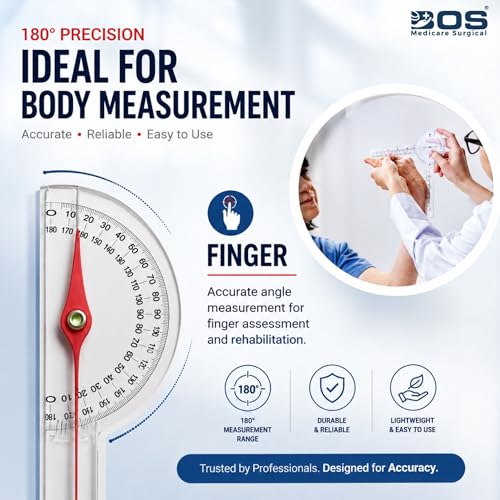 Image of Goniometer Set 180 & 360 Transparent Plastic Joint Angle Measurement Tool for Physiotherapy, Finger Hand Leg ROM Measuring Device for Orthopedic Rehabilitation Clinic Equipment (Set Of 3 Pcs )